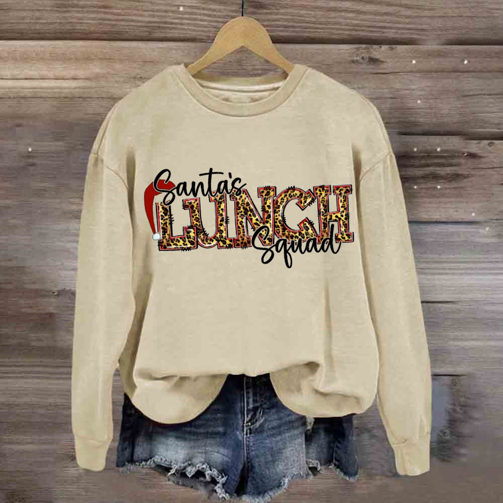 Santa'S Lunch Squad Santa Hat Leopard Print Font sweatshirt