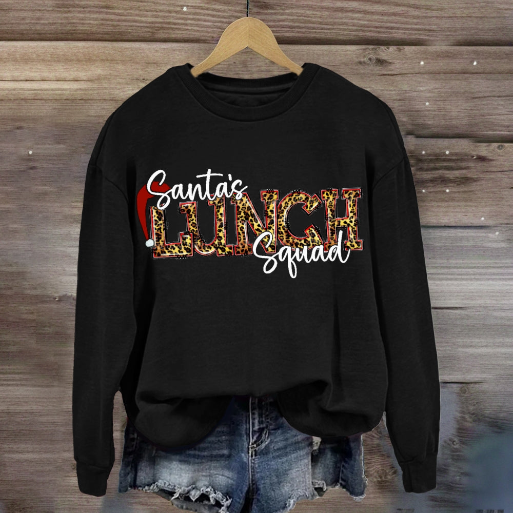 Santa'S Lunch Squad Santa Hat Leopard Print Font sweatshirt