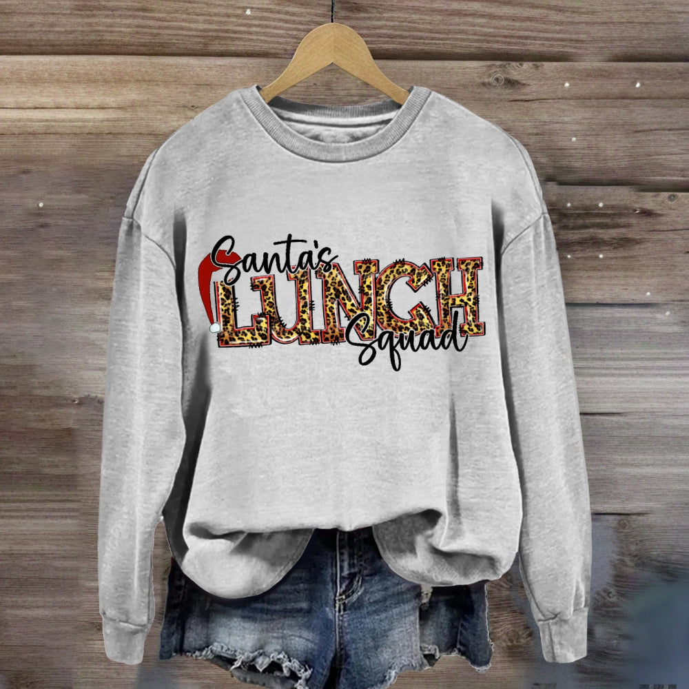 Santa'S Lunch Squad Santa Hat Leopard Print Font sweatshirt