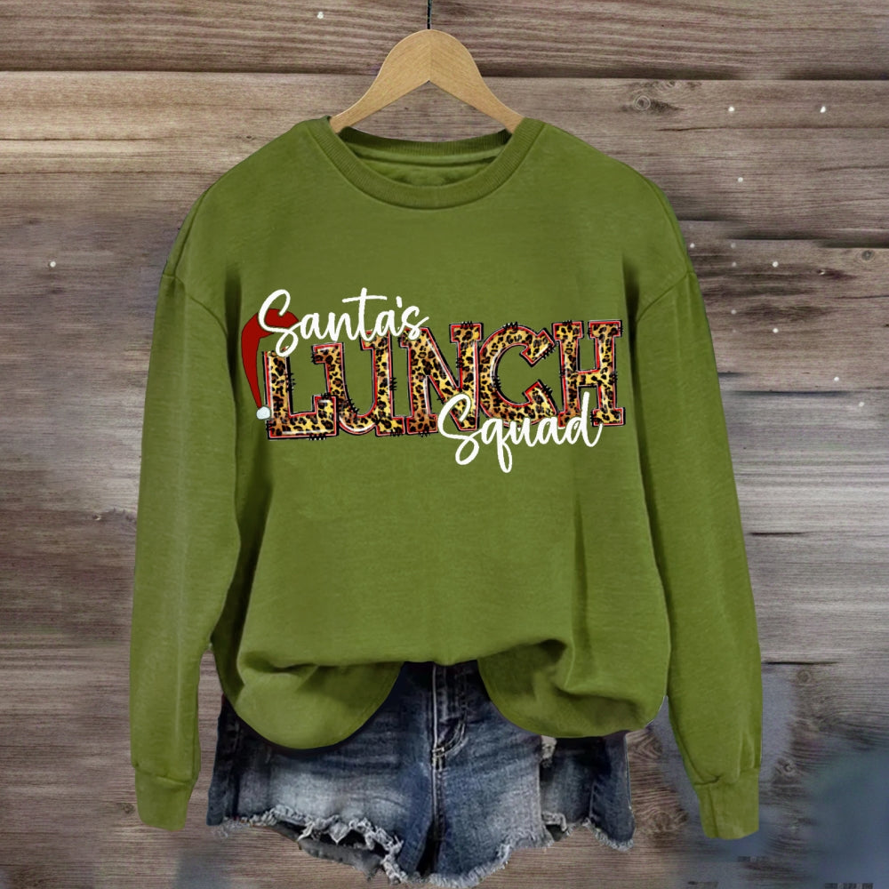 Santa'S Lunch Squad Santa Hat Leopard Print Font sweatshirt