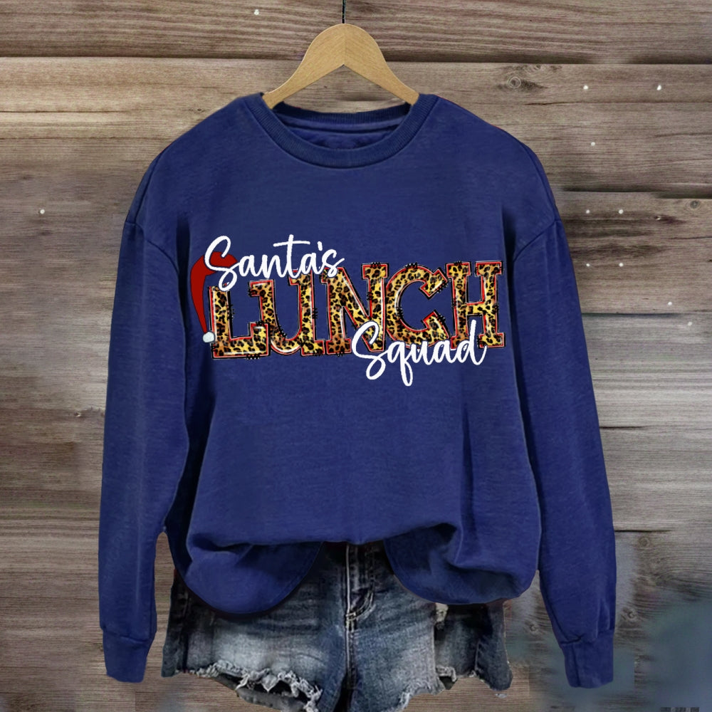 Santa'S Lunch Squad Santa Hat Leopard Print Font sweatshirt