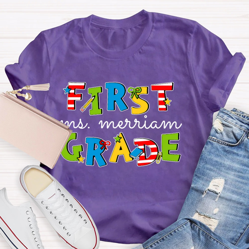 Personalized Name And Grade 1st Grade Colored Stars T-shirt