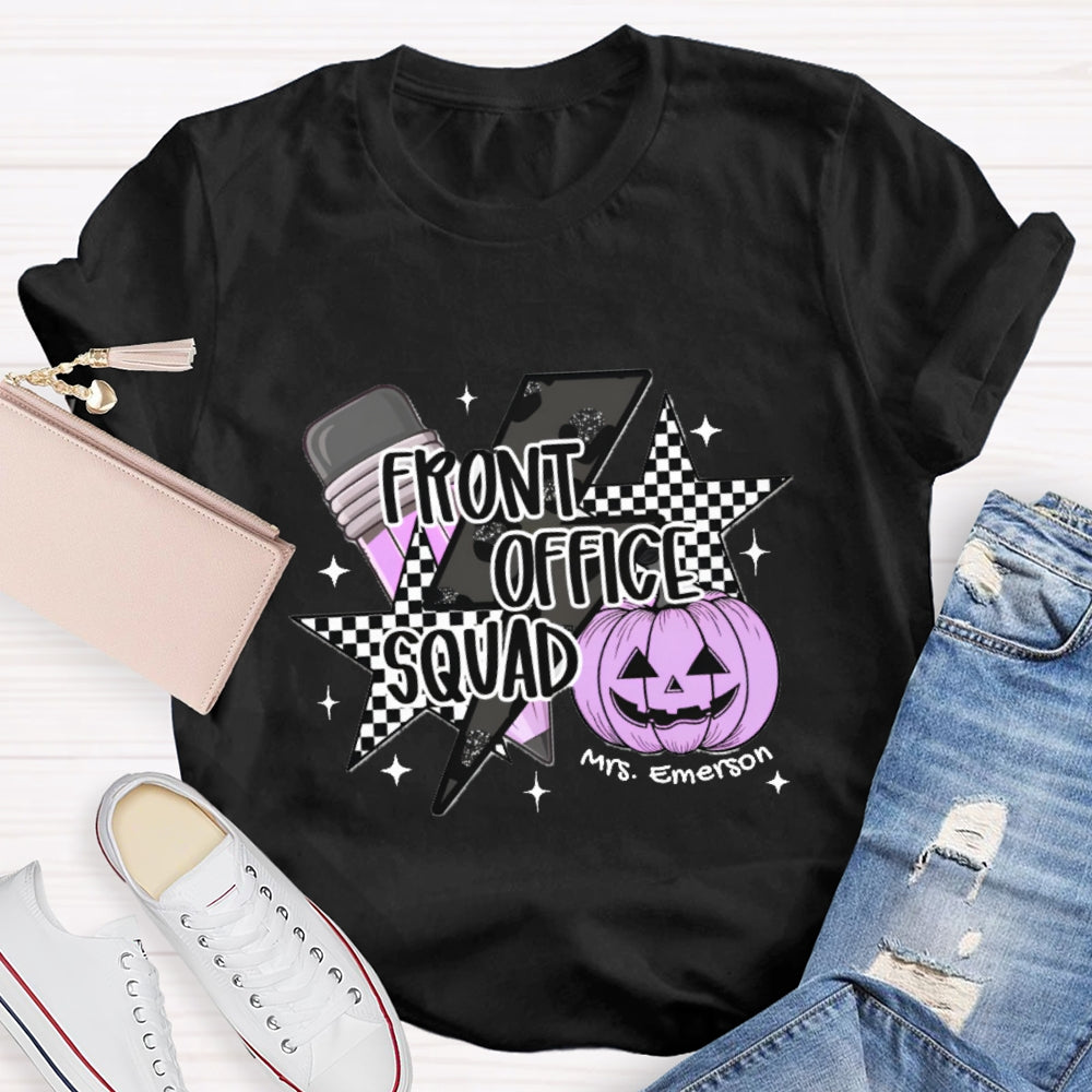 Personalized Name Front Office Squad Halloween Pumpkin Pattern T-Shirt