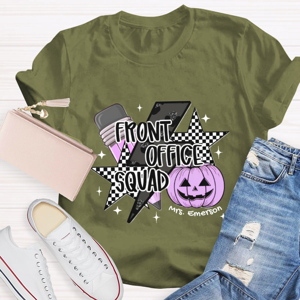 Personalized Name Front Office Squad Halloween Pumpkin Pattern T-Shirt