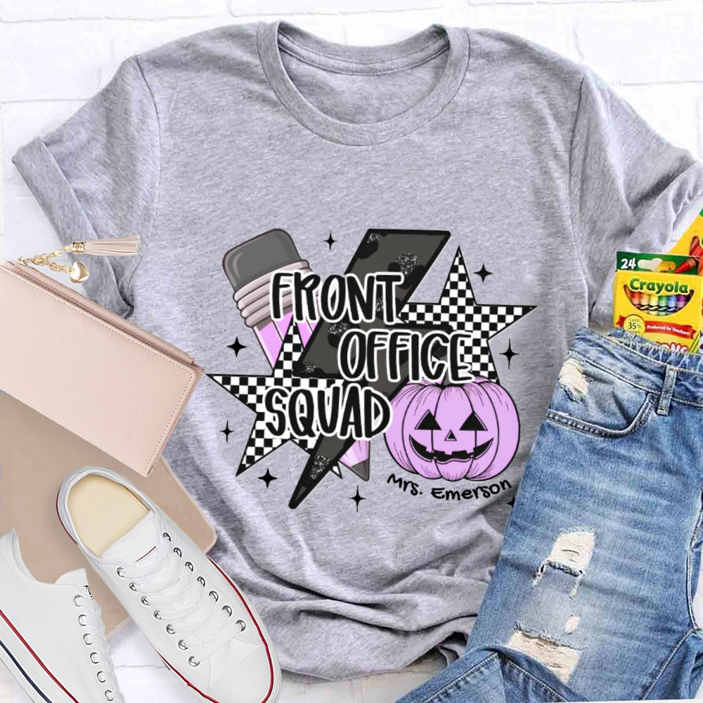Personalized Name Front Office Squad Halloween Pumpkin Pattern T-Shirt