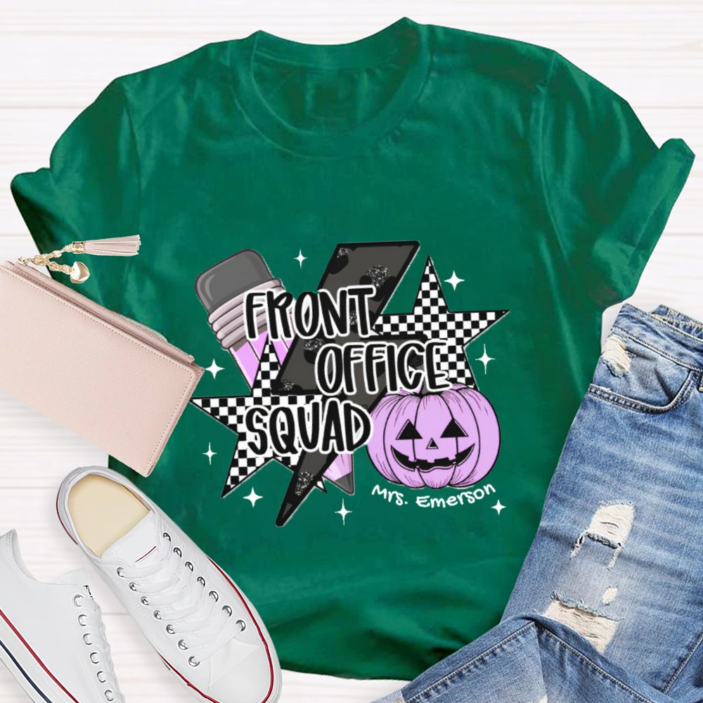 Personalized Name Front Office Squad Halloween Pumpkin Pattern T-Shirt