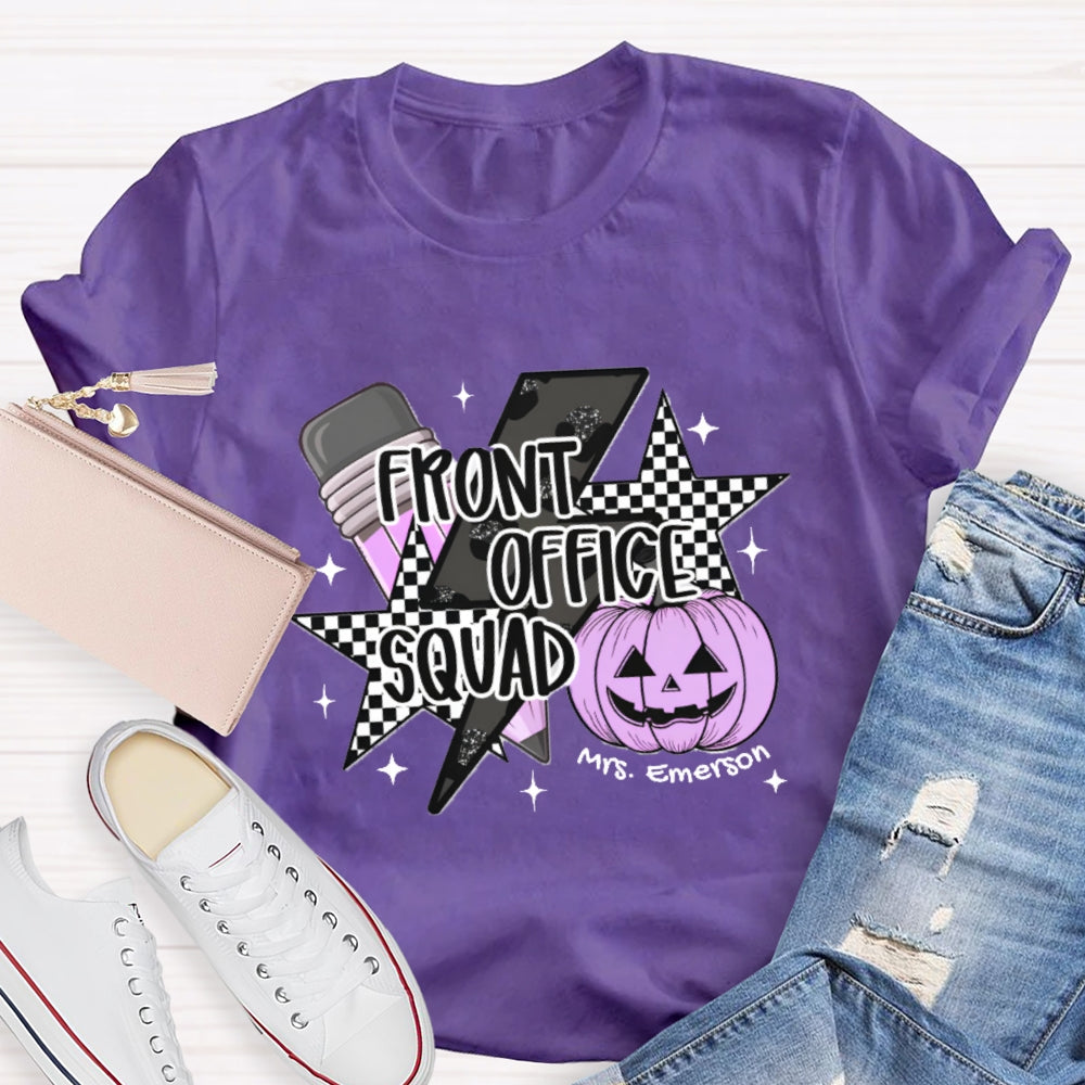 Personalized Name Front Office Squad Halloween Pumpkin Pattern T-Shirt