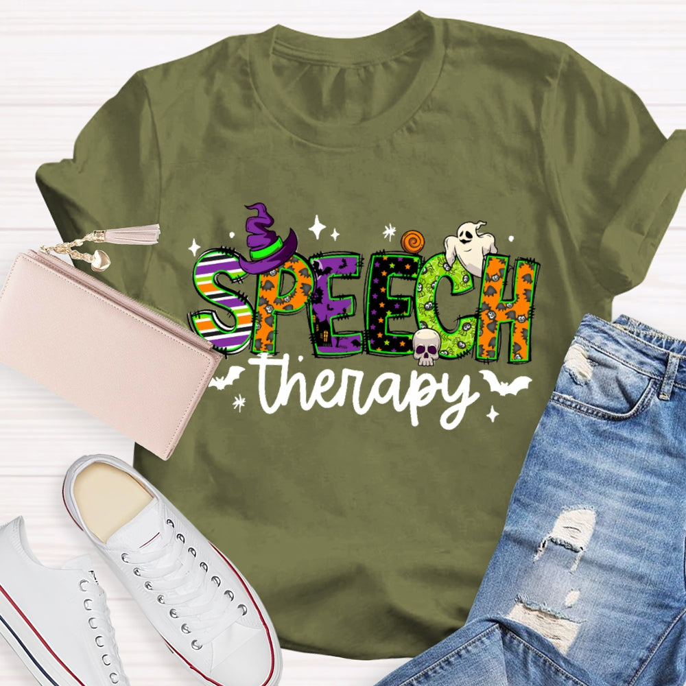 Speech Therapy Colorful Fonts And Ghosts Halloween T-shirt