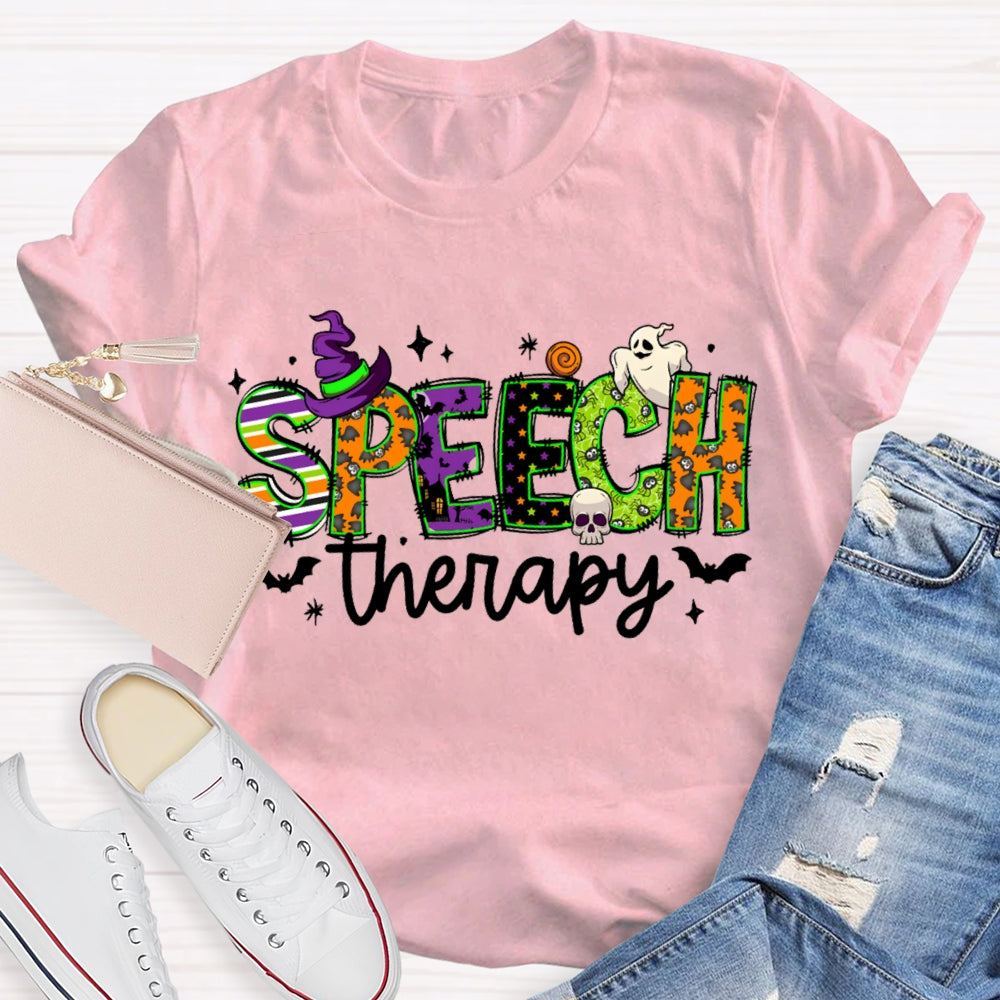 Speech Therapy Colorful Fonts And Ghosts Halloween T-shirt
