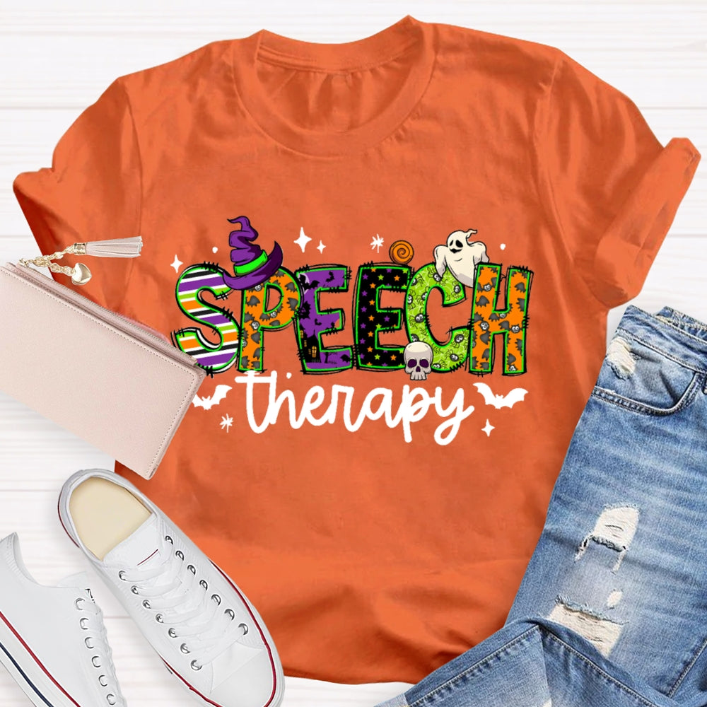 Speech Therapy Colorful Fonts And Ghosts Halloween T-shirt