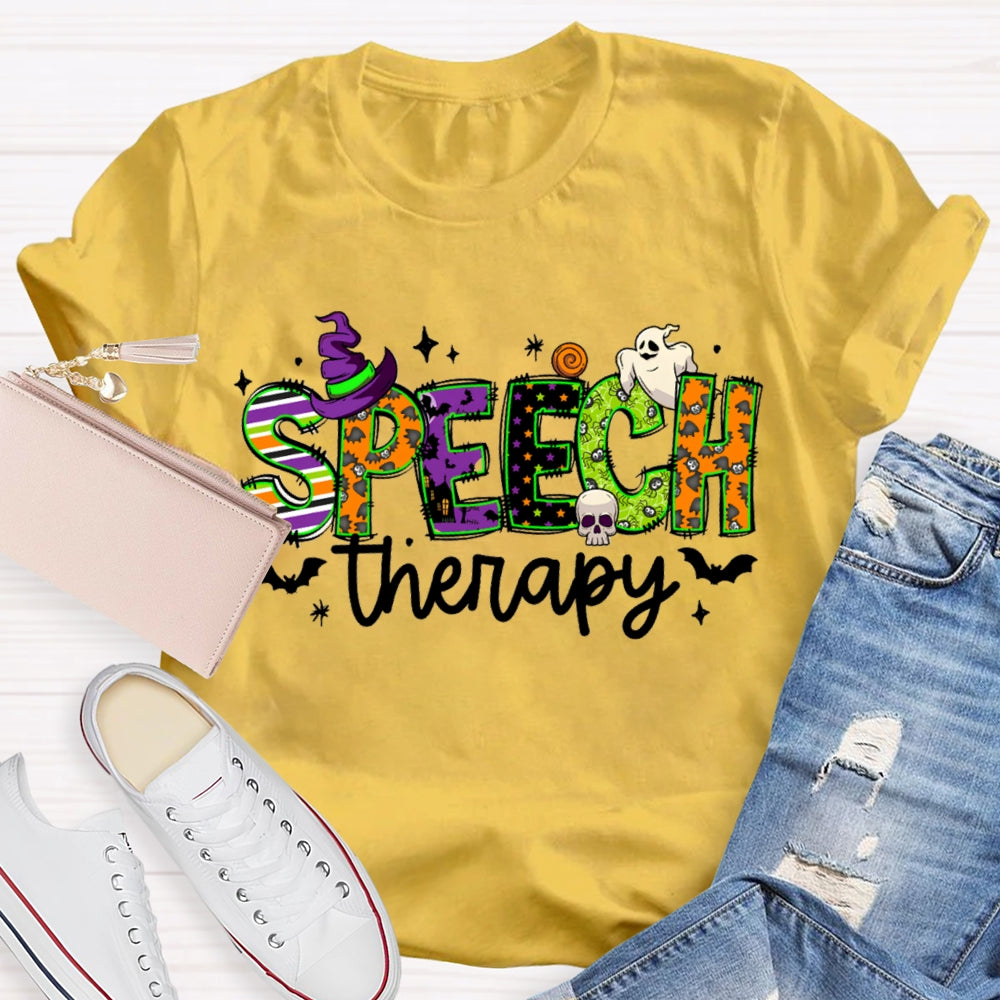 Speech Therapy Colorful Fonts And Ghosts Halloween T-shirt