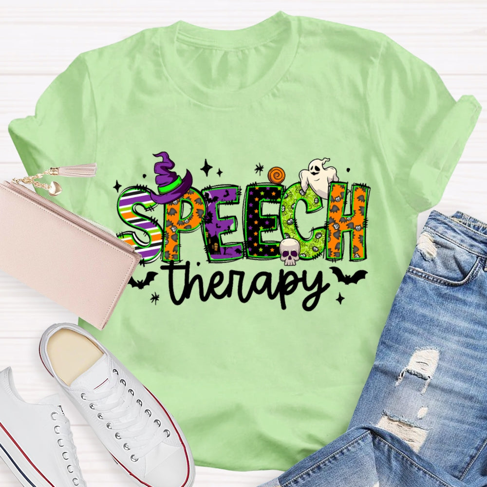 Speech Therapy Colorful Fonts And Ghosts Halloween T-shirt
