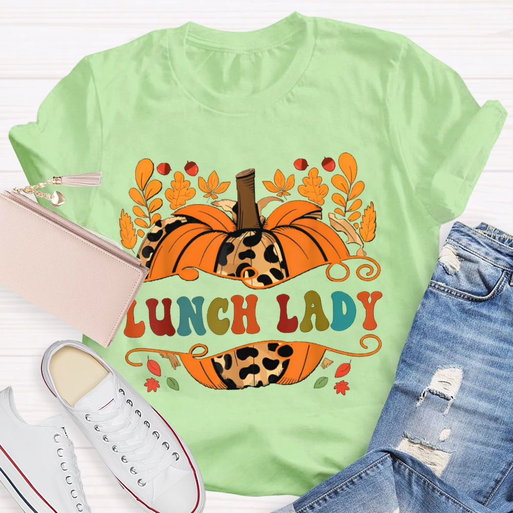 Lunch Lady Pumpkin And Colorful Font Halloween T-shirt