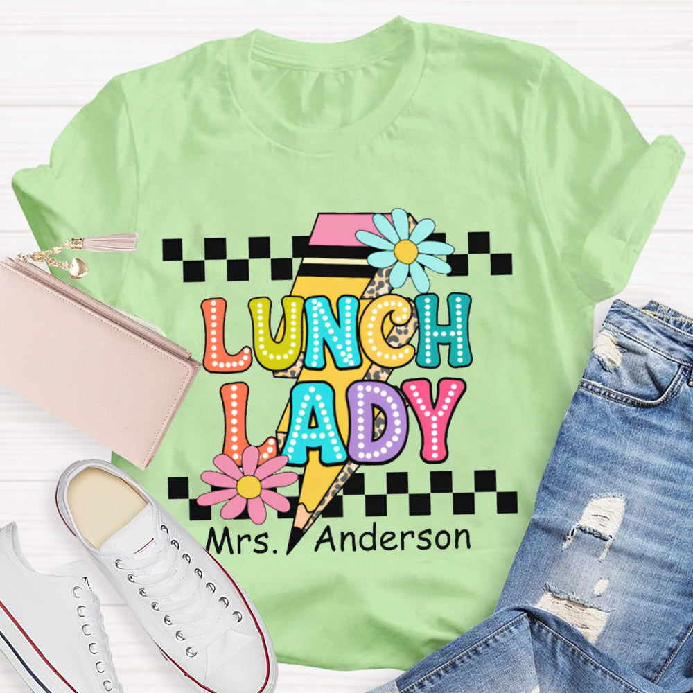 Personalized Name Lunch Lady Small Flower And Lightning Print T-shirt