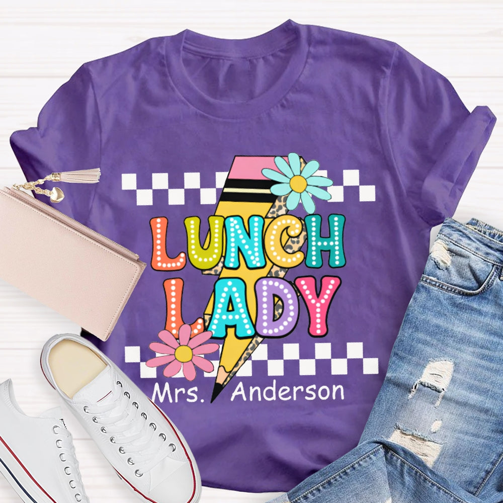 Personalized Name Lunch Lady Small Flower And Lightning Print T-shirt