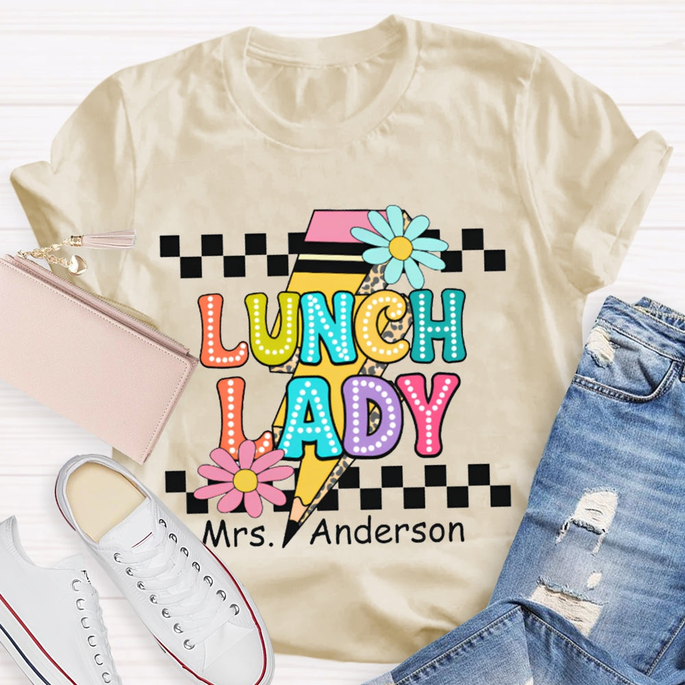 Personalized Name Lunch Lady Small Flower And Lightning Print T-shirt