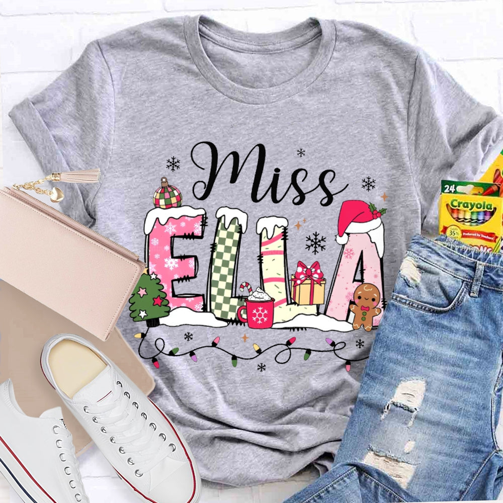 Personalized Name Christmas Fonts And Christmas Lights Christmas T-shirt