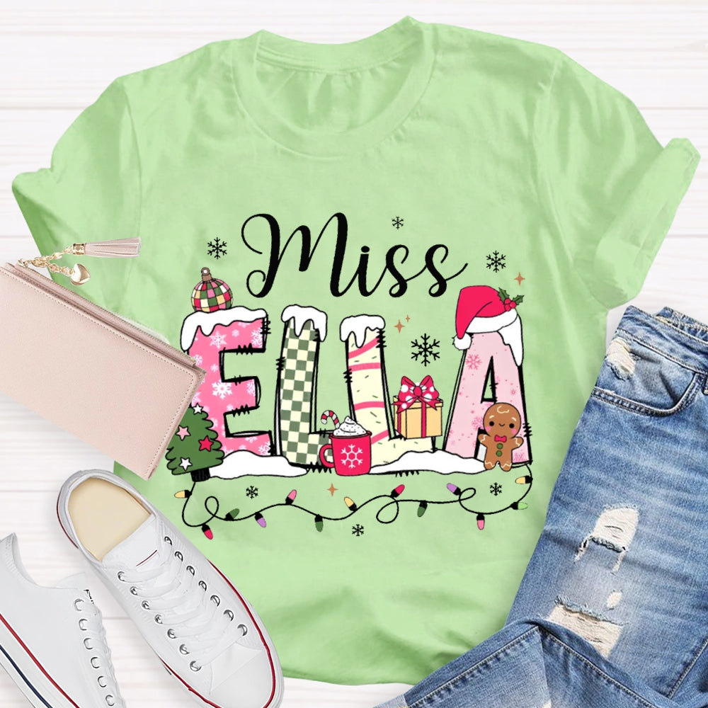 Personalized Name Christmas Fonts And Christmas Lights Christmas T-shirt