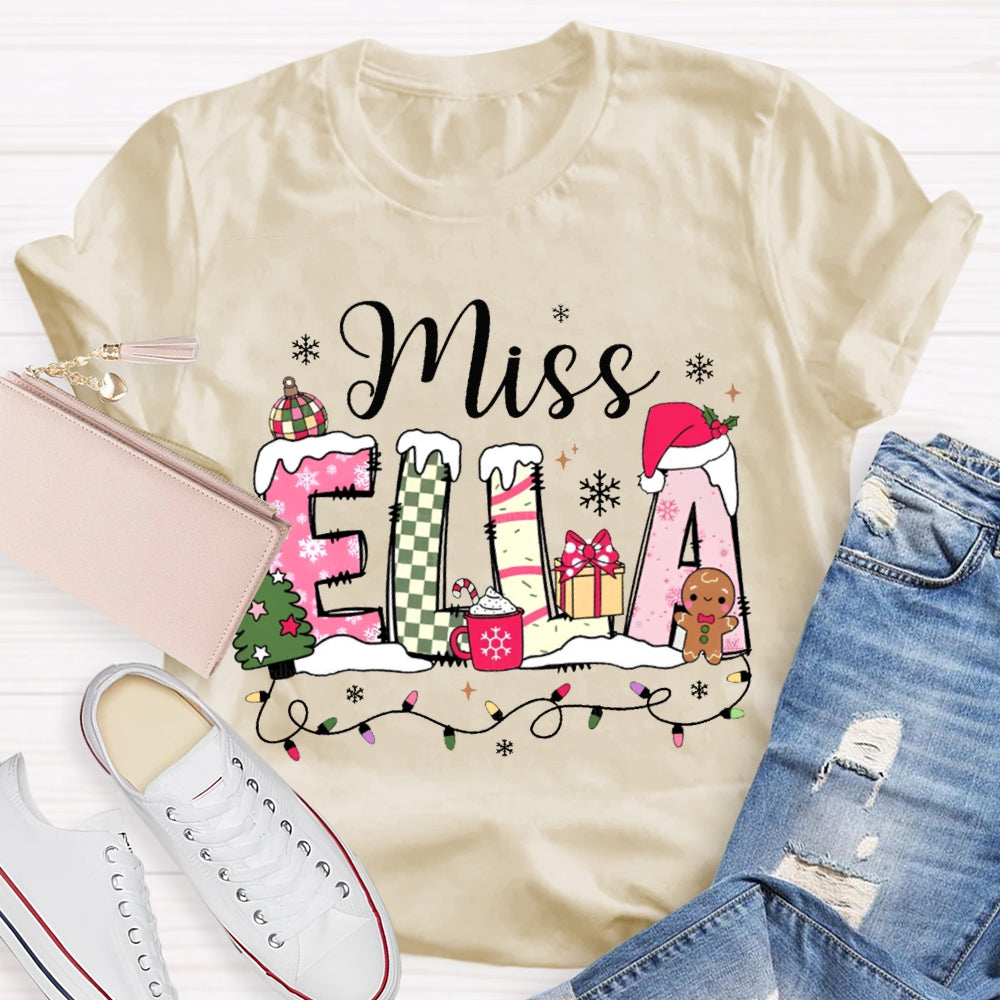 Personalized Name Christmas Fonts And Christmas Lights Christmas T-shirt