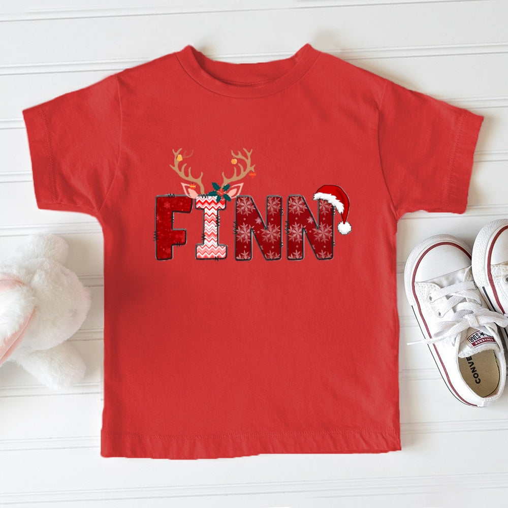 Personalized Name Snowflakes Antlers Christmas Toddler T-shirts