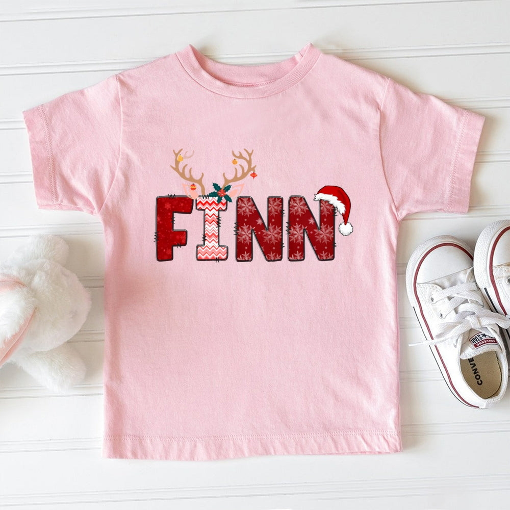 Personalized Name Snowflakes Antlers Christmas Toddler T-shirts