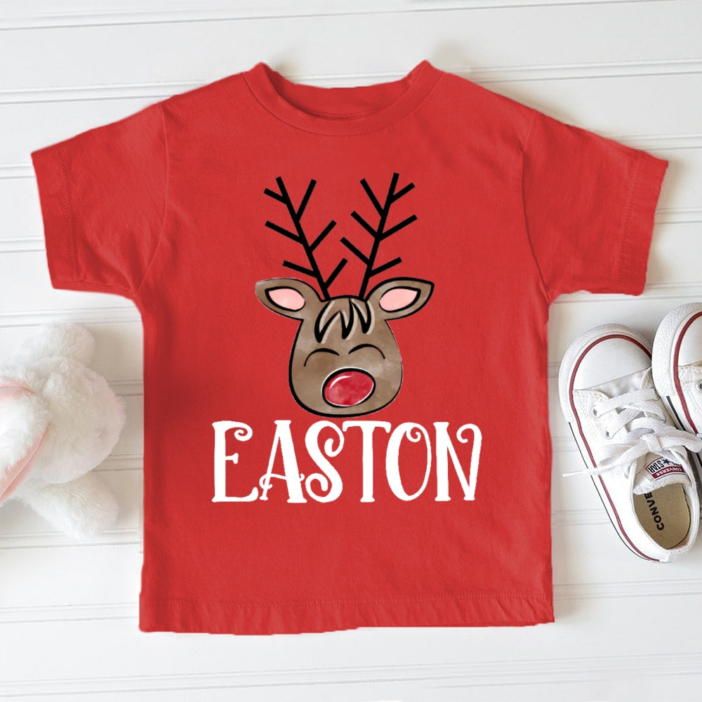 Personalized Name Christmas Deer Toddler T-shirts