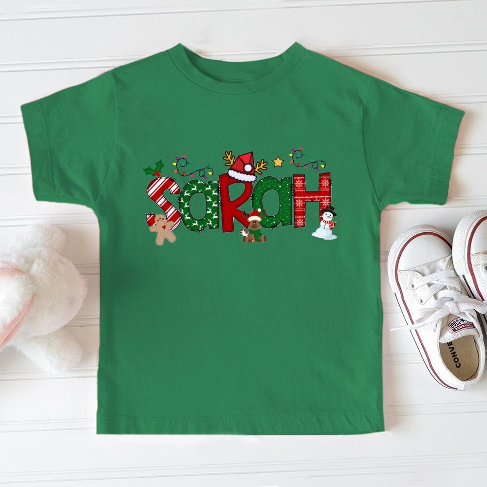 Personalized Name Christmas Snowman Letters Toddler T-shirts
