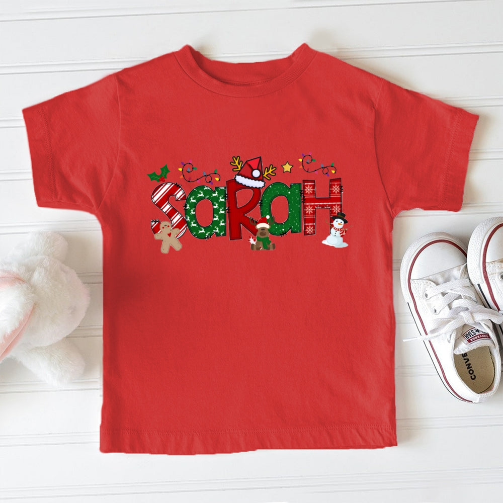 Personalized Name Christmas Snowman Letters Toddler T-shirts
