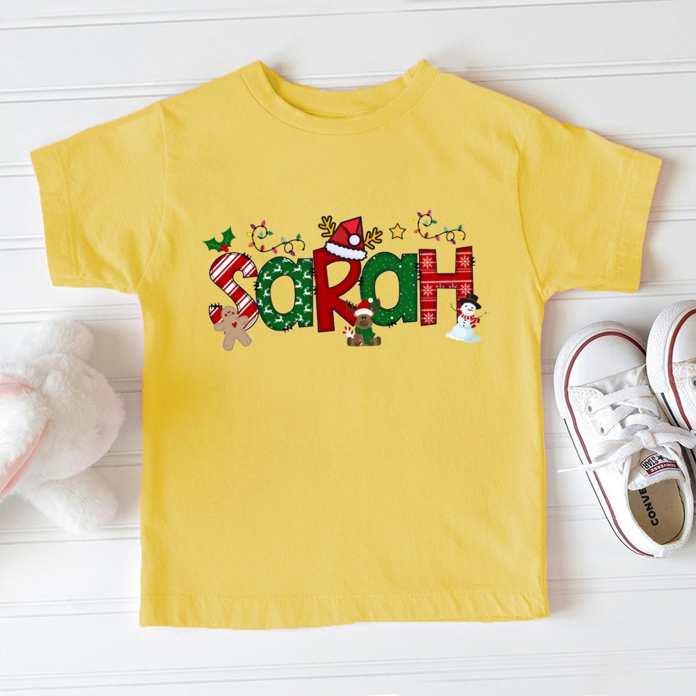 Personalized Name Christmas Snowman Letters Toddler T-shirts