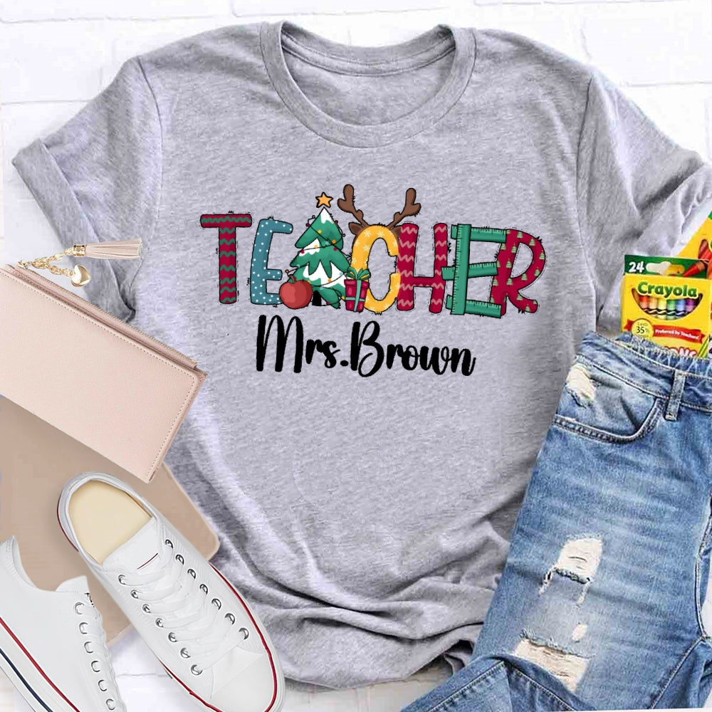 Personalized Name Teacher Christmas Letters T-shirt