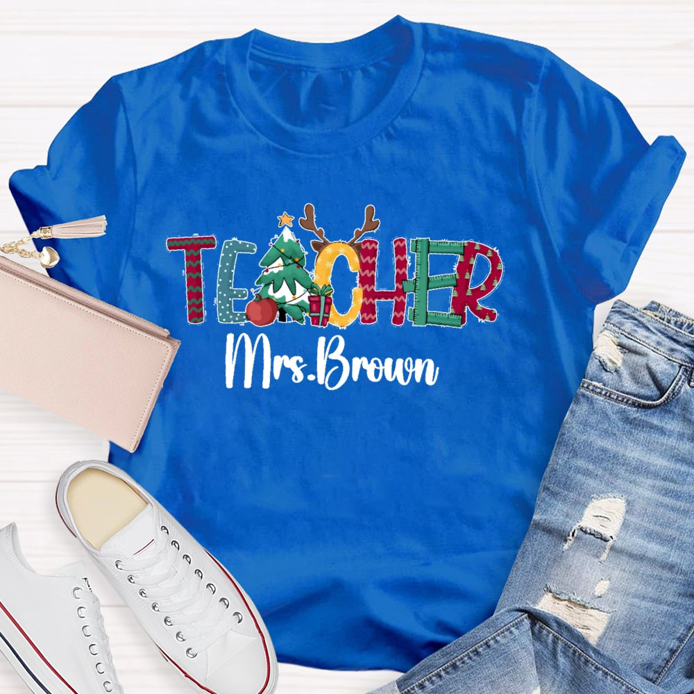 Personalized Name Teacher Christmas Letters T-shirt