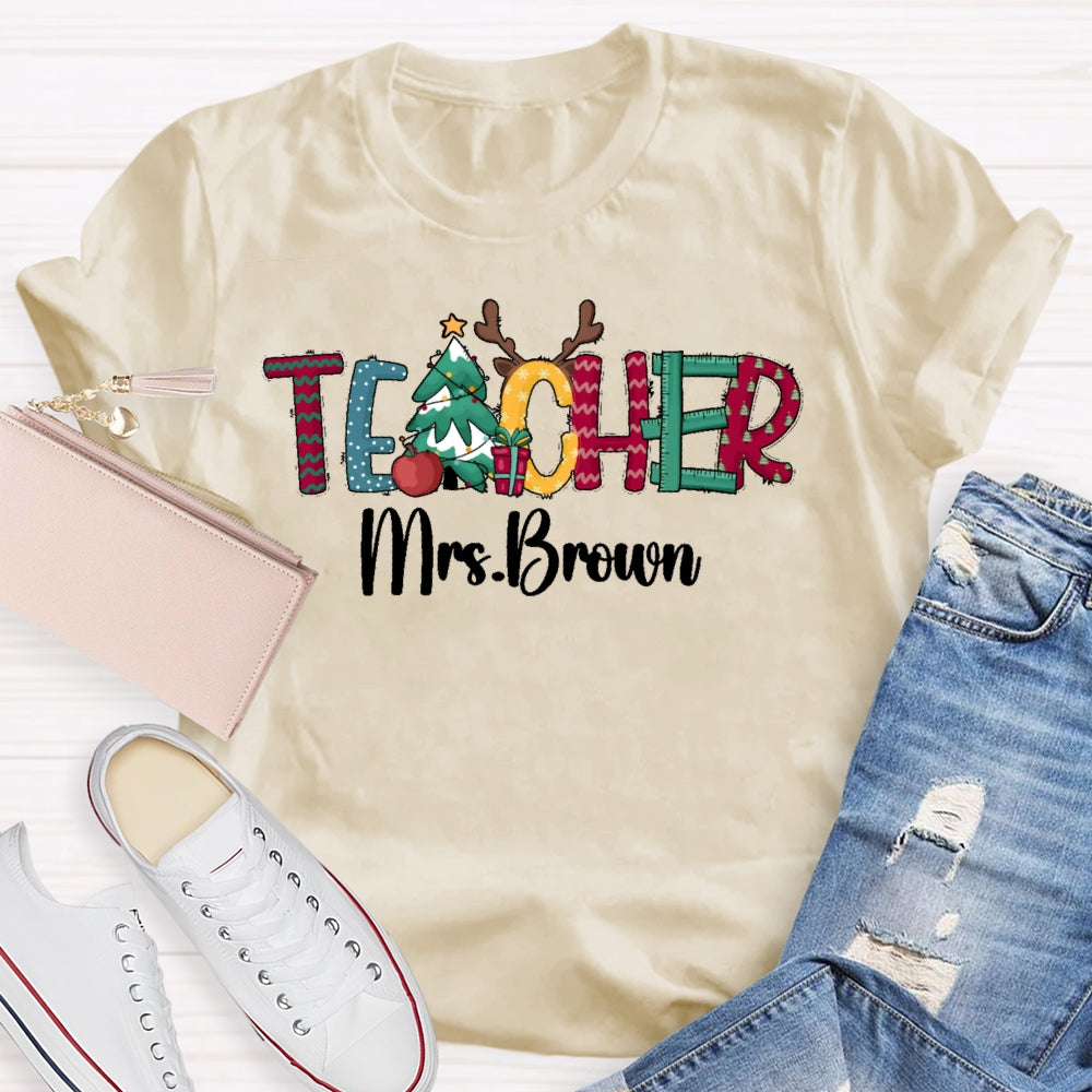 Personalized Name Teacher Christmas Letters T-shirt