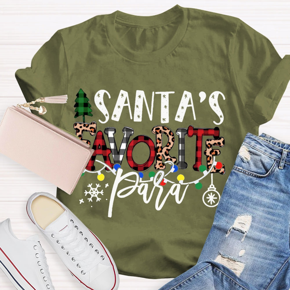 Santa'S Favorite Para Christmas Tree And Leopard Print Font T-shirt
