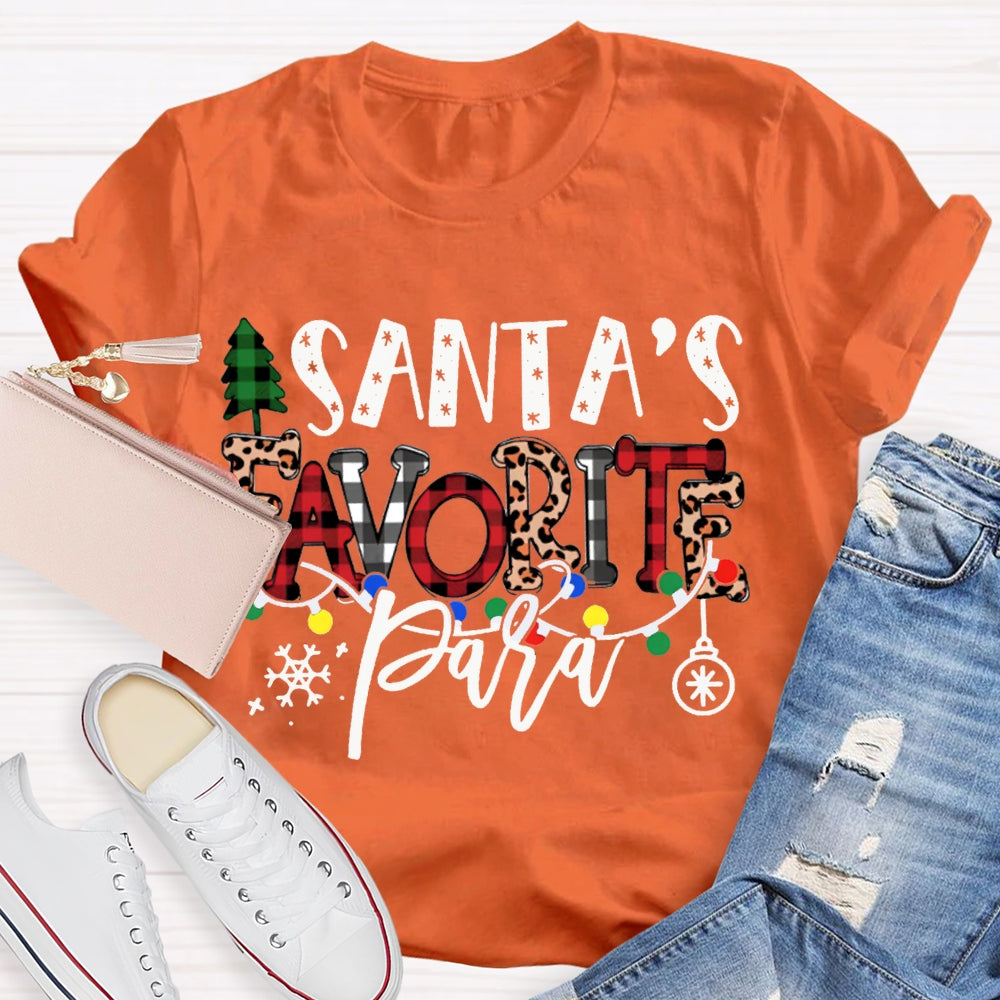 Santa'S Favorite Para Christmas Tree And Leopard Print Font T-shirt