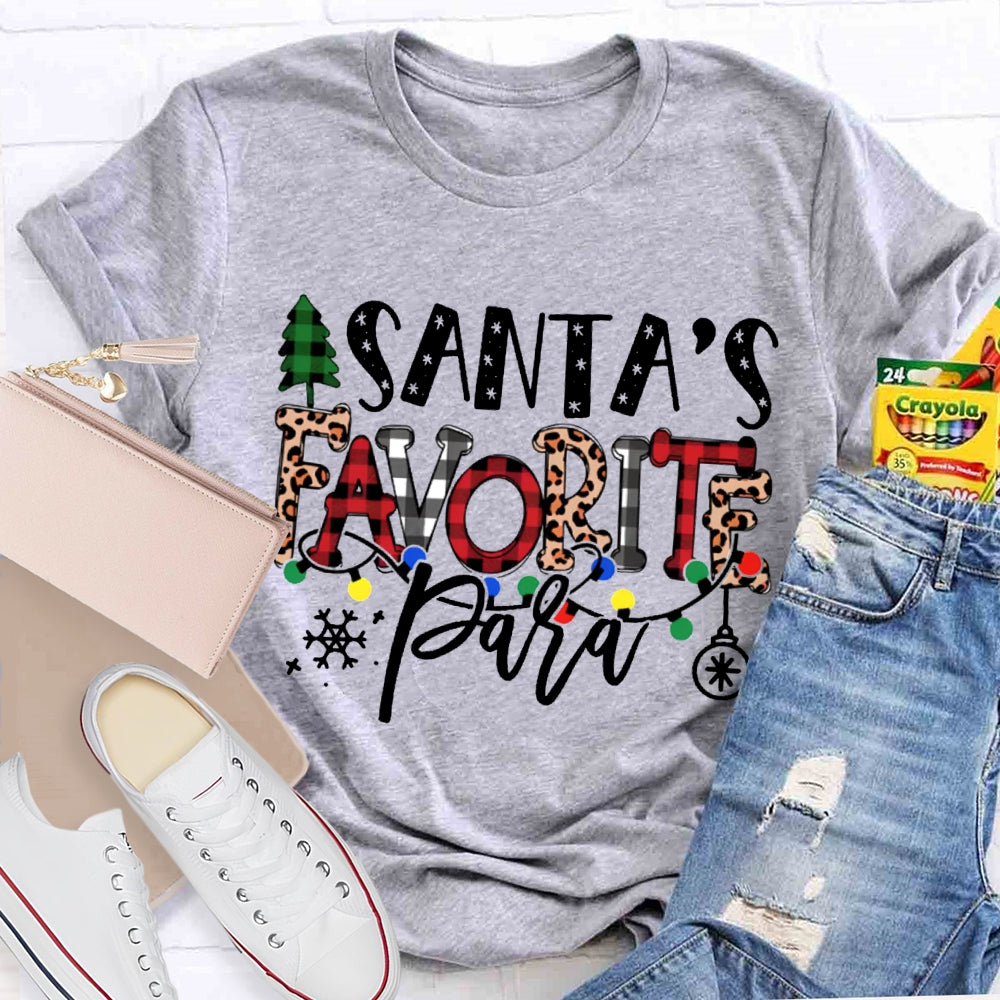 Santa'S Favorite Para Christmas Tree And Leopard Print Font T-shirt
