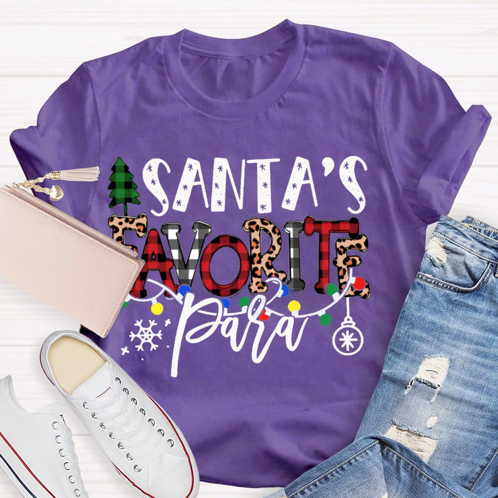 Santa'S Favorite Para Christmas Tree And Leopard Print Font T-shirt