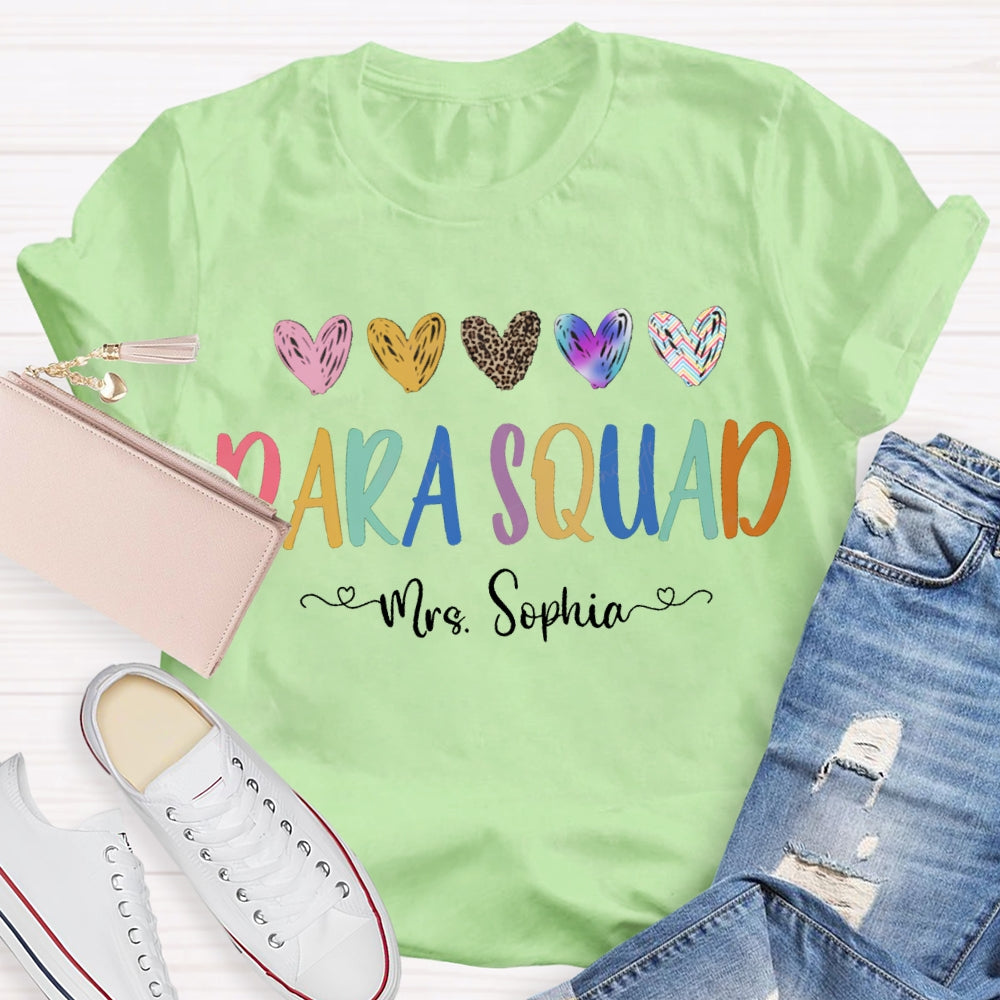 Personalized Name Para Squad Colorful Hearts And Fonts T-shirt