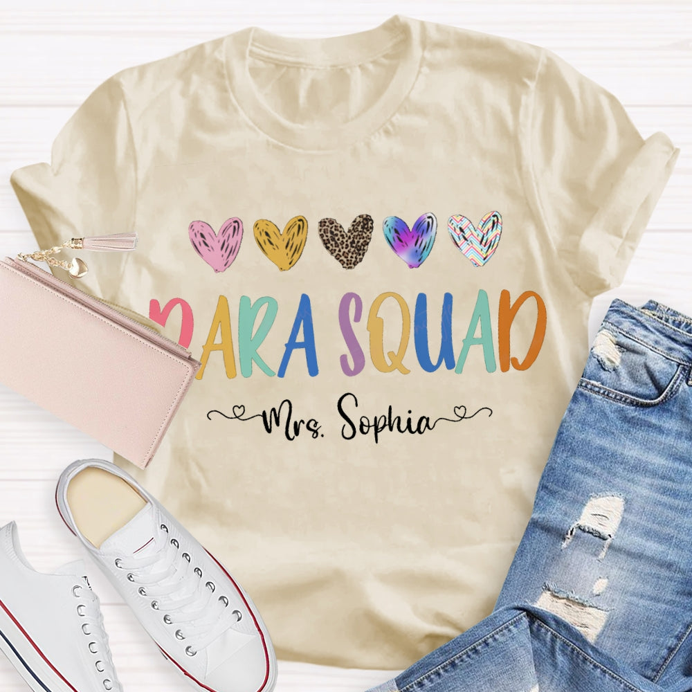 Personalized Name Para Squad Colorful Hearts And Fonts T-shirt