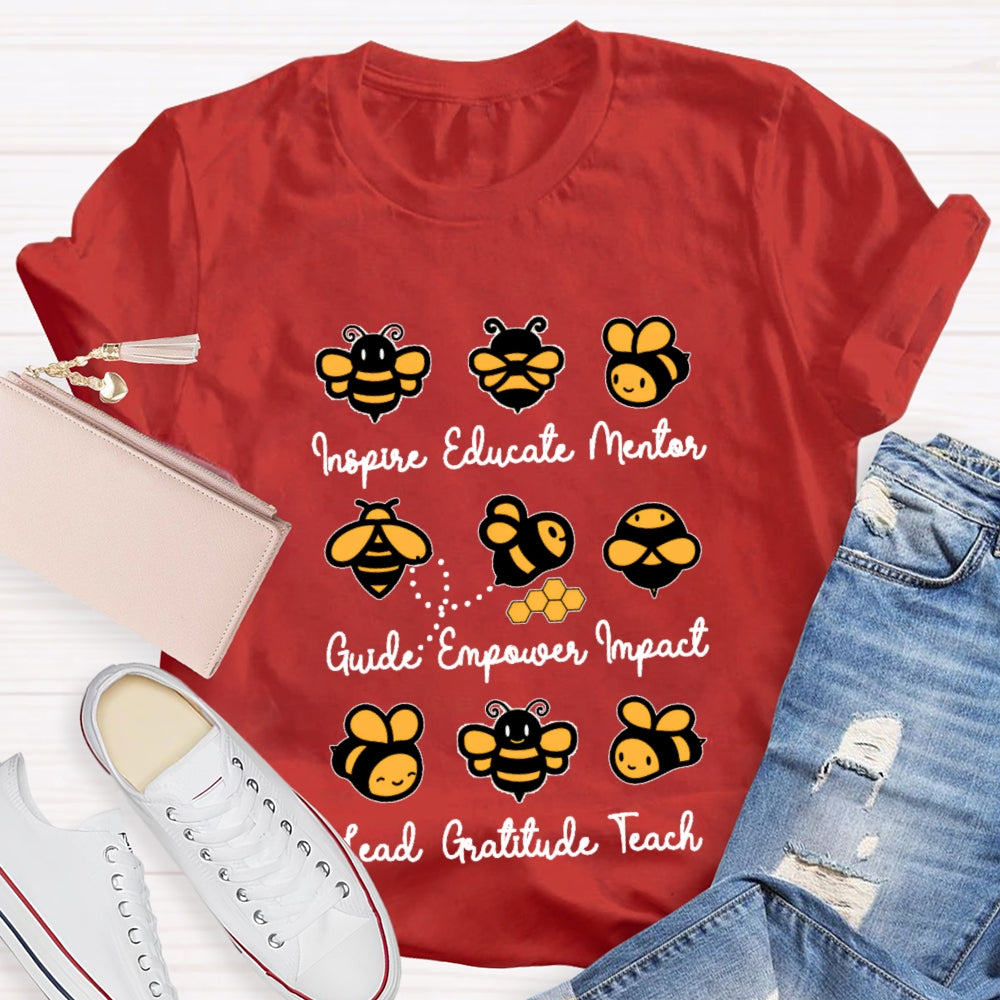 Inspire Educate Mentor Guide Empower Impact Lead Gratitude Teach Teacherlife T-shirt