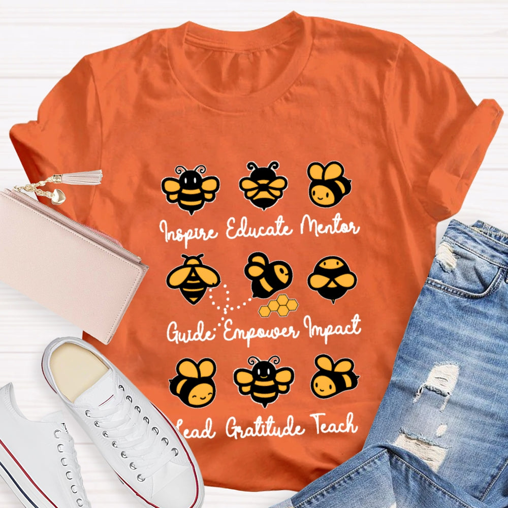 Inspire Educate Mentor Guide Empower Impact Lead Gratitude Teach Teacherlife T-shirt