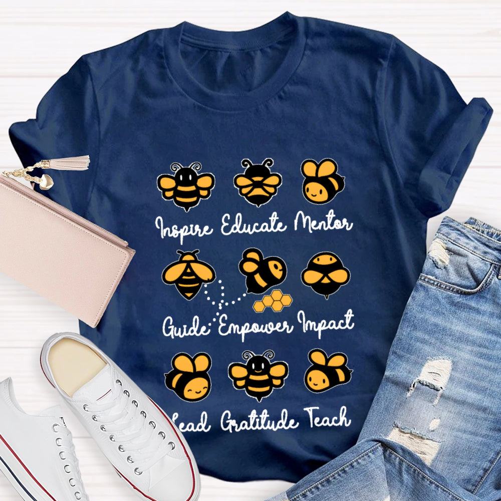 Inspire Educate Mentor Guide Empower Impact Lead Gratitude Teach Teacherlife T-shirt