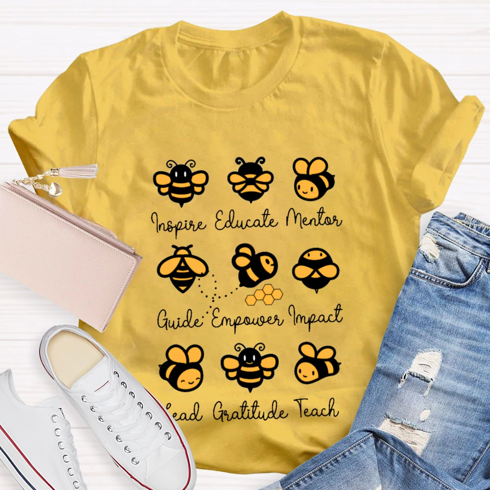 Inspire Educate Mentor Guide Empower Impact Lead Gratitude Teach Teacherlife T-shirt