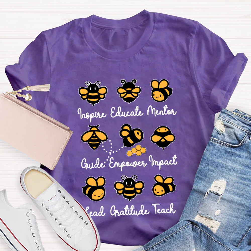 Inspire Educate Mentor Guide Empower Impact Lead Gratitude Teach Teacherlife T-shirt