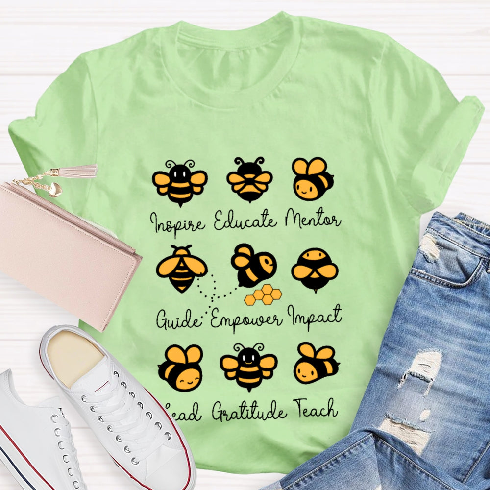 Inspire Educate Mentor Guide Empower Impact Lead Gratitude Teach Teacherlife T-shirt