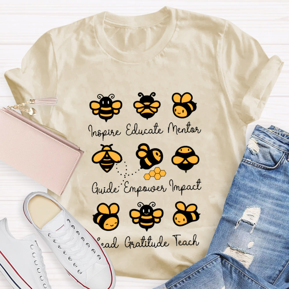 Inspire Educate Mentor Guide Empower Impact Lead Gratitude Teach Teacherlife T-shirt