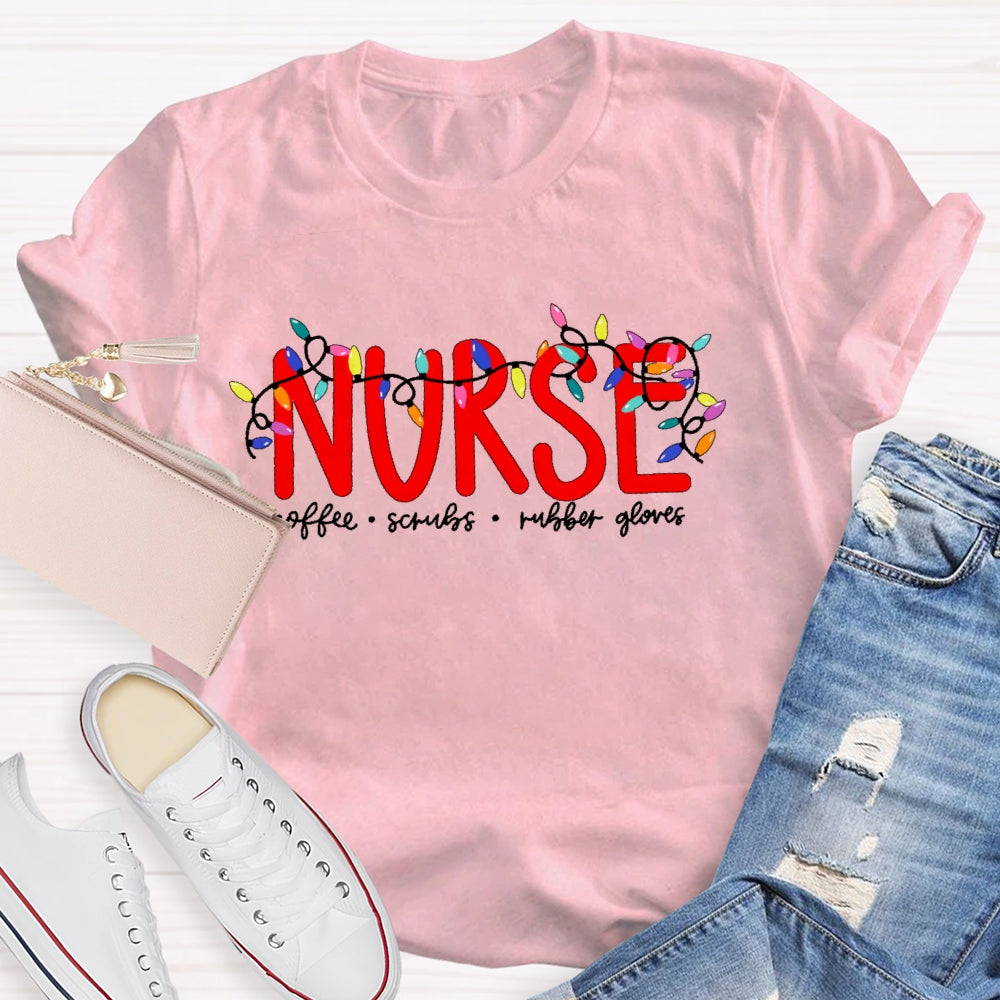 Nurse Christmas Coffee Scrubs Rubber Gloves T-shirt