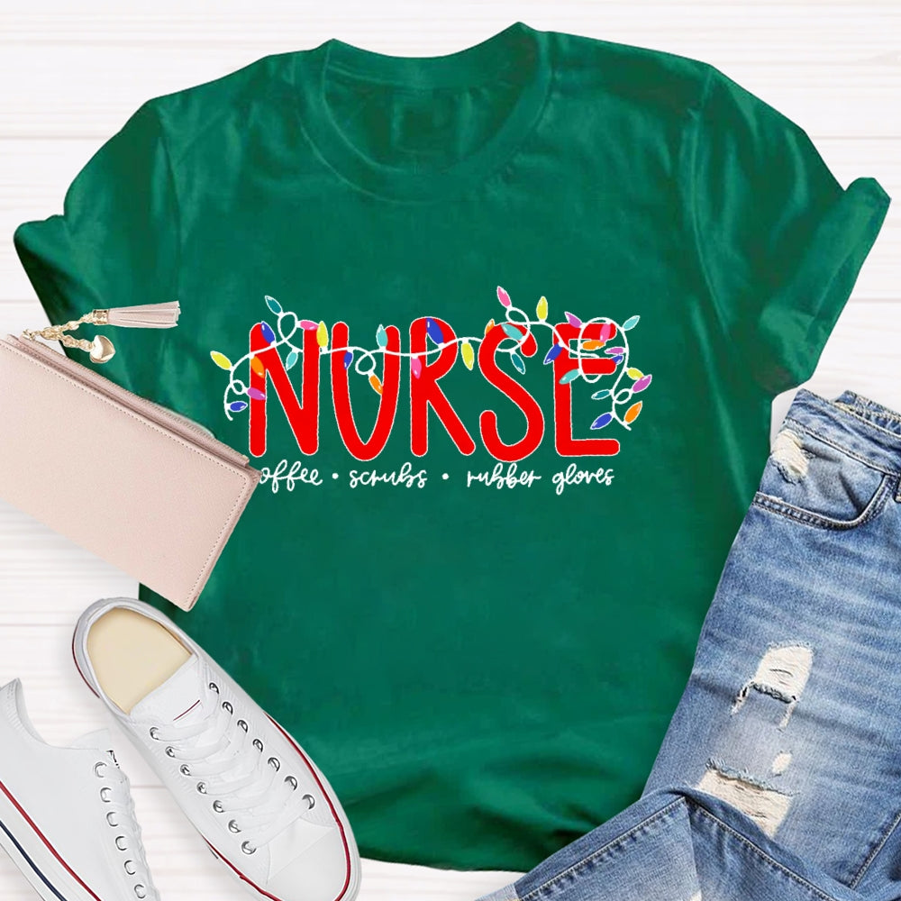 Nurse Christmas Coffee Scrubs Rubber Gloves T-shirt