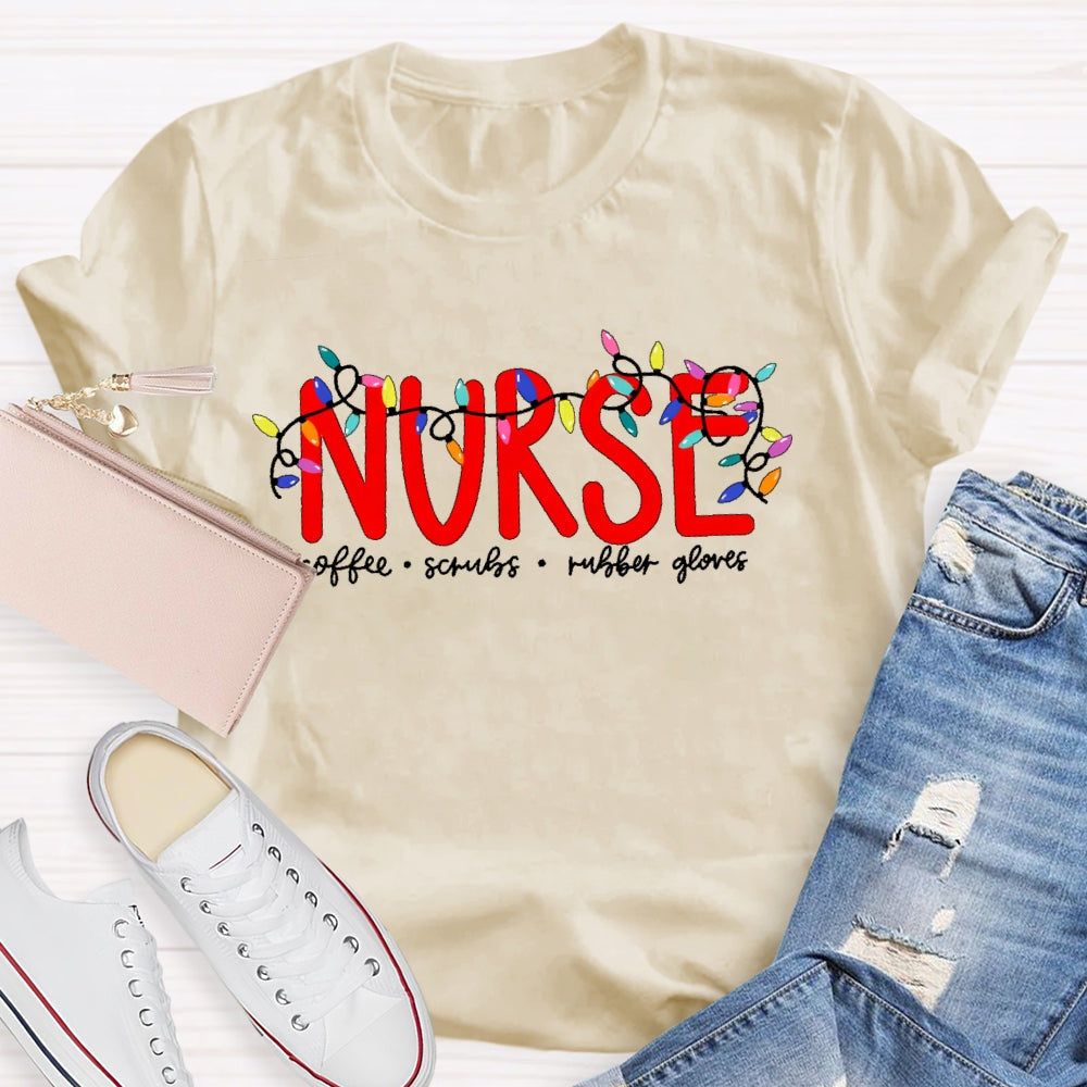Nurse Christmas Coffee Scrubs Rubber Gloves T-shirt