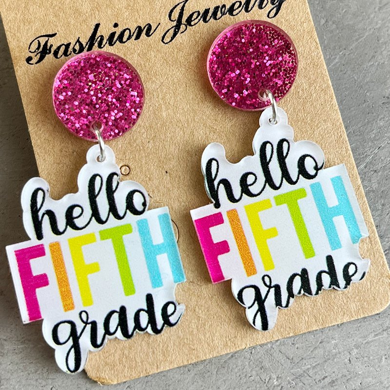 Colorful Simple Text Shiny Student Earrings