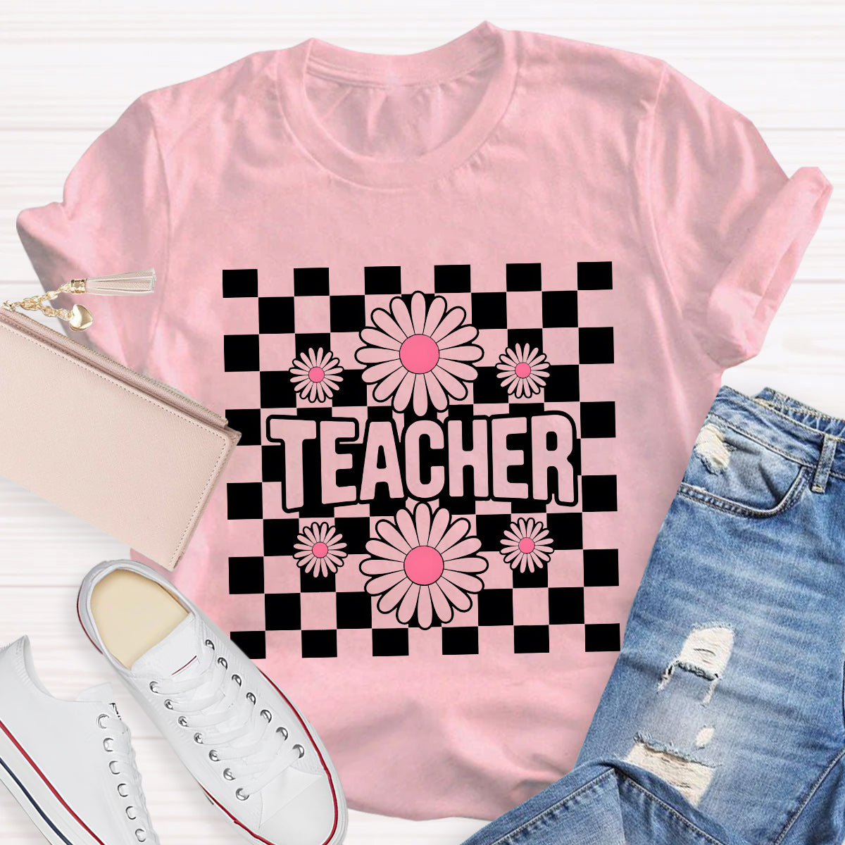 Teacher Black Flowers Teacher T-Shirt